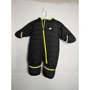 Nike baby hooded puffer snowsuit in black with neon green accents 3/6 Months